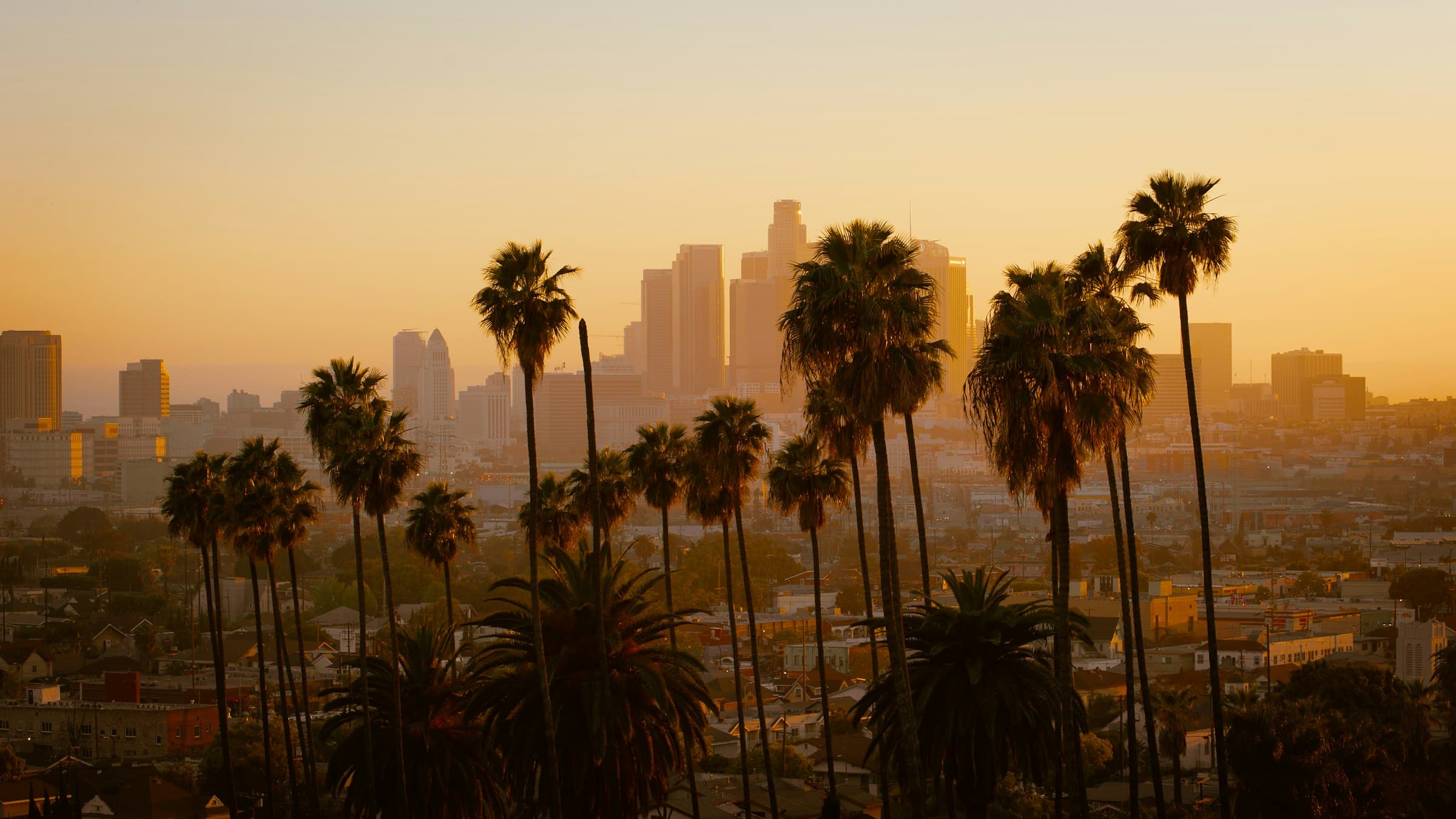 Aerial view of Los Angeles sprawl stretching to the horizon