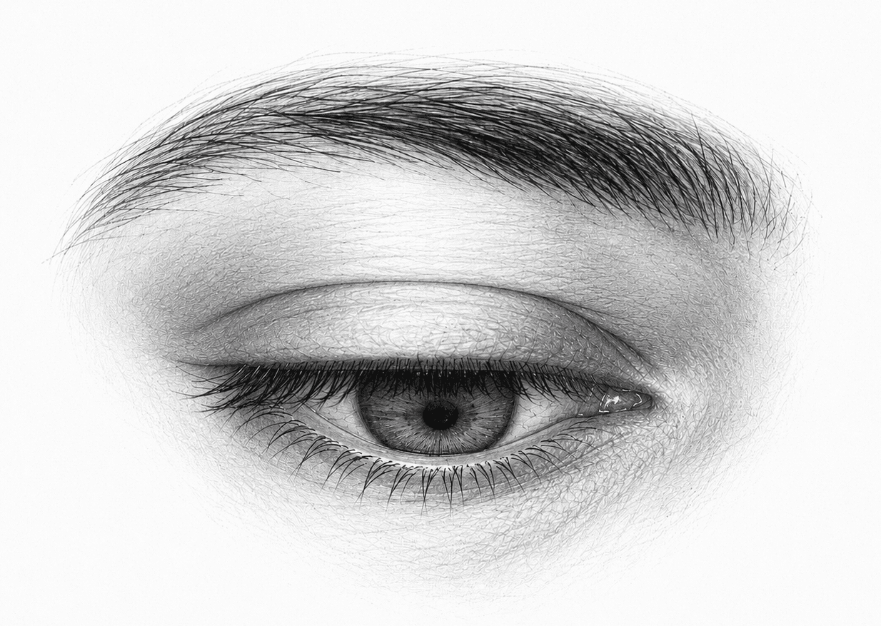 Pencil sketch of a heavy-lidded eye, nearly closed