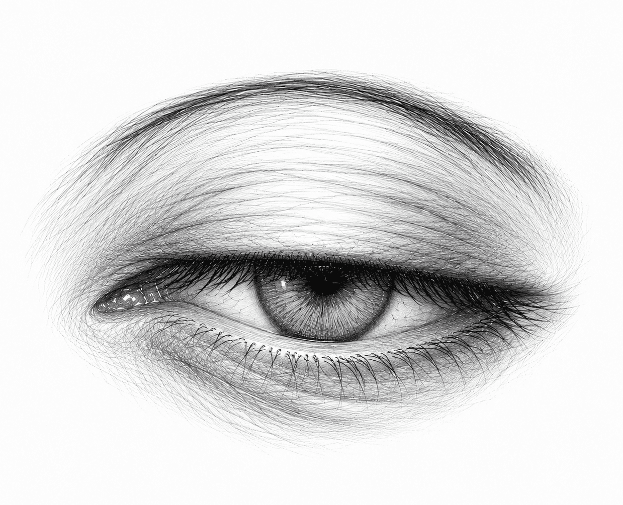 Pencil sketch of an exhausted, heavy-lidded eye
