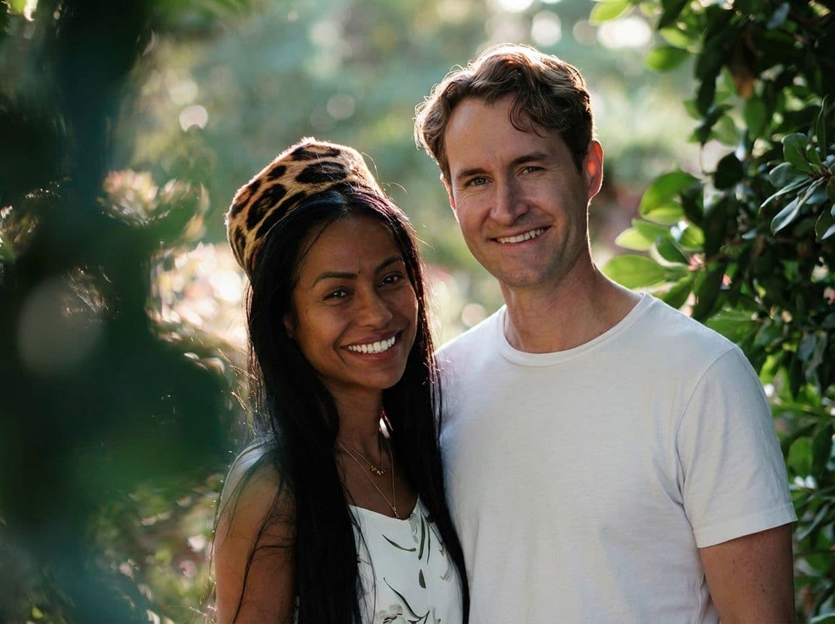 Tatiana and Charles, the founders of Nekawa, smiling among the trees