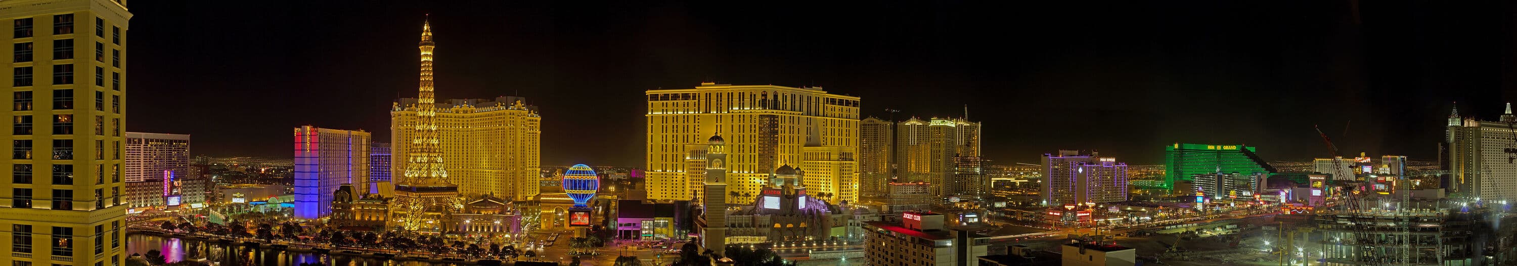 The Las Vegas Strip lit up at night, seen from above