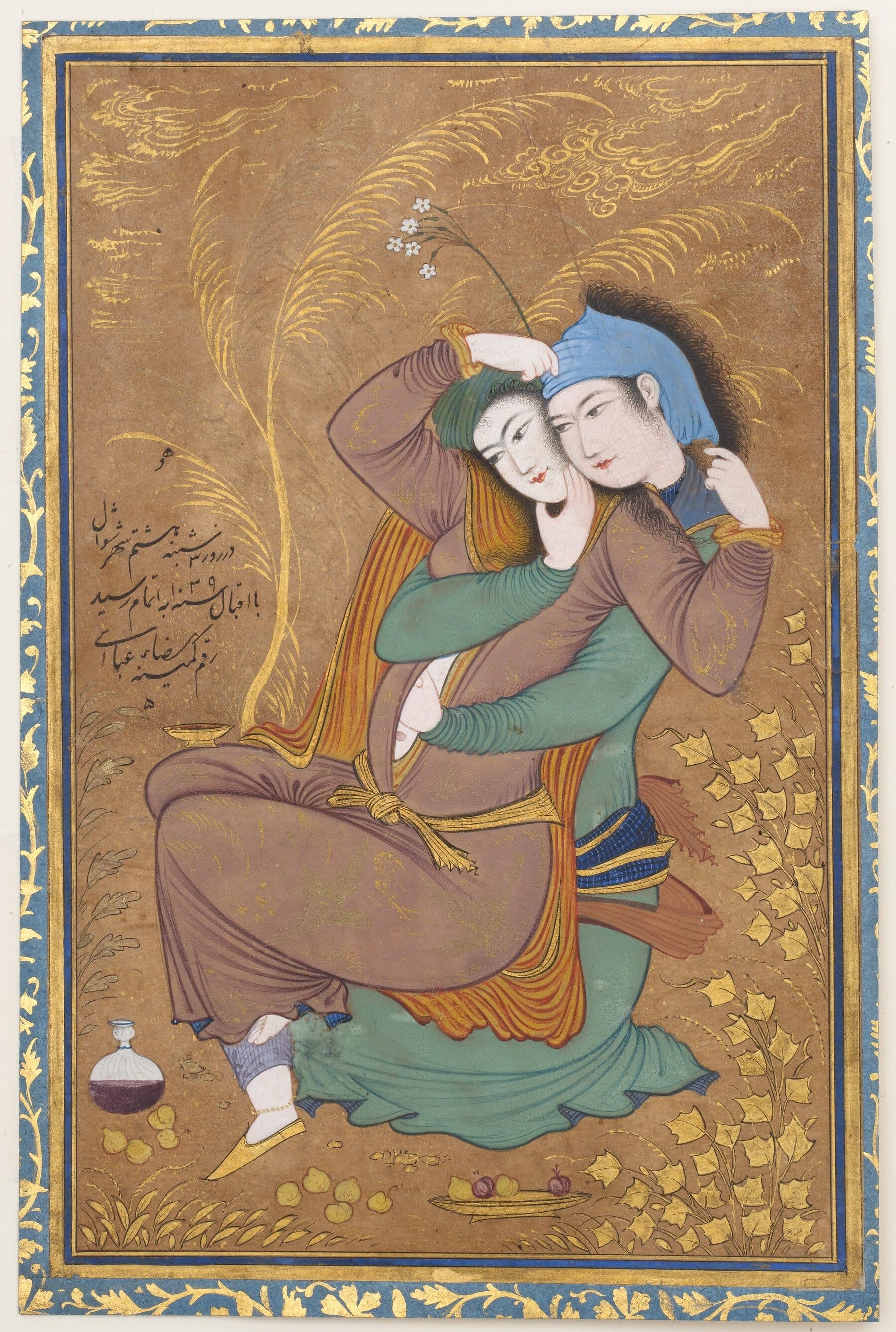 Riza-yi Abbasi's Persian miniature The Lovers: an entwined couple painted in 1630
