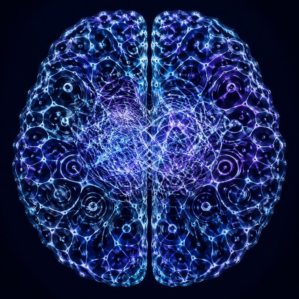 Artistic rendering of both hemispheres of a brain crossed by rippling static: a creative representation of the anxious mind