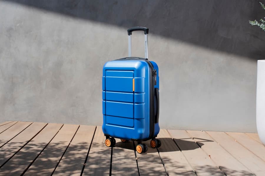 A carry-on suitcase for travel essentials and documents