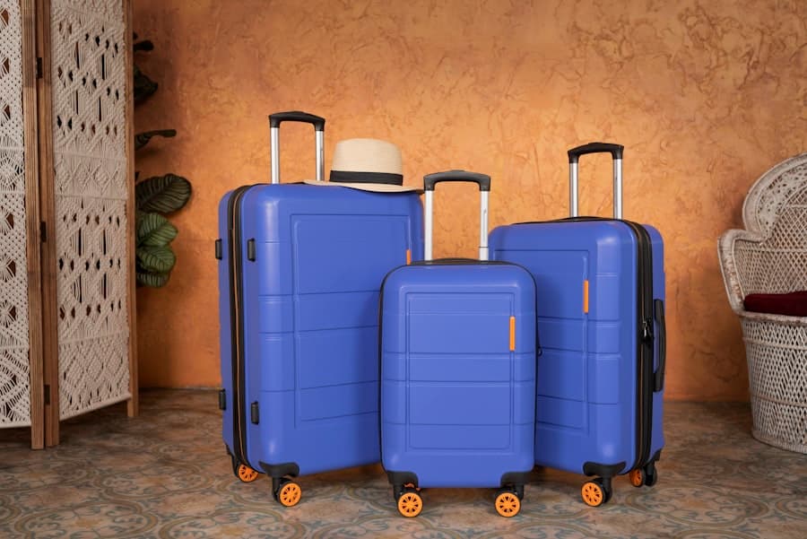 A small checked suitcase for clothing and hygiene products